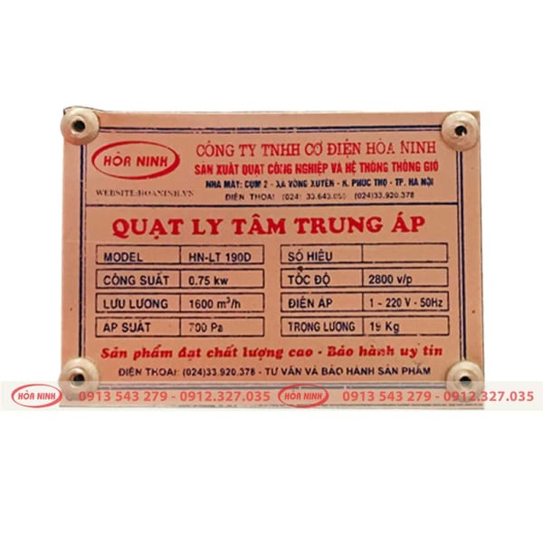 Quạt li tâm trung áp 0,75kw 1